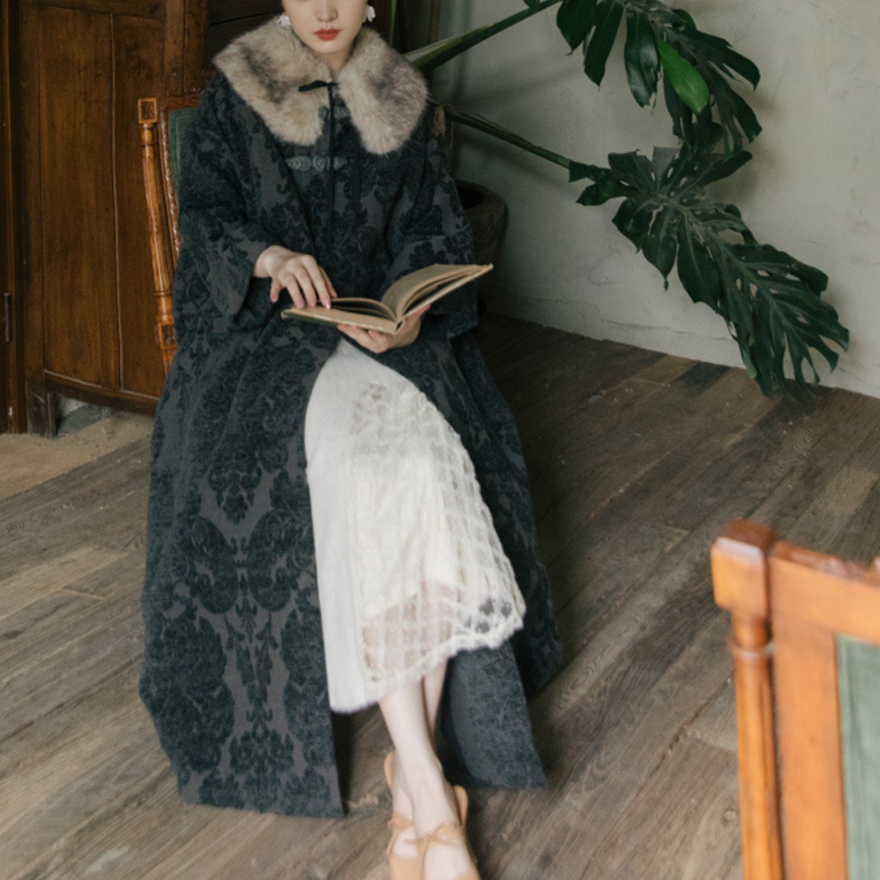 東洋の貴婦人 ファー付きロングコート　M24148