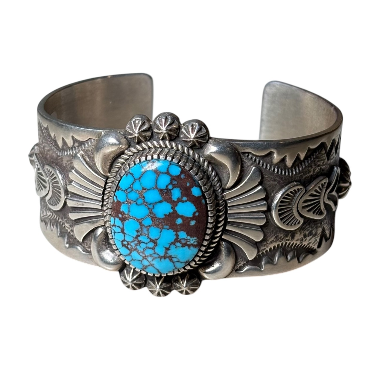 Navajo Thomas Jim silver egyptian turquoise bangle