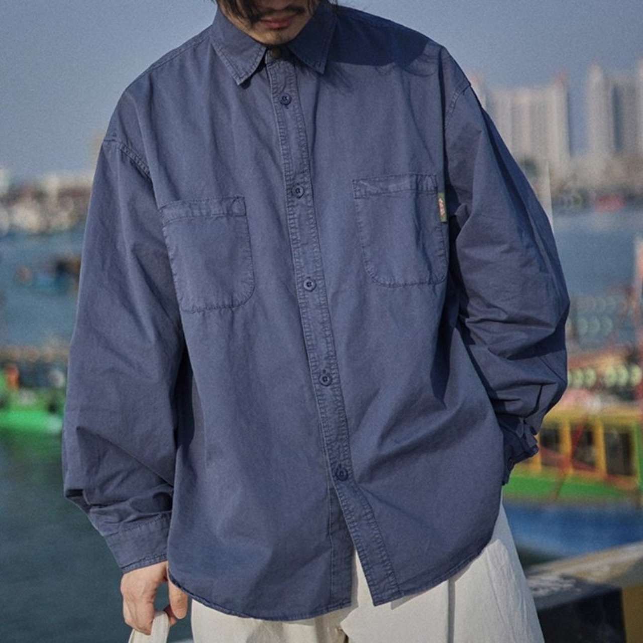 Cotton Oversized Button-Down Shirt ◇2color H0771