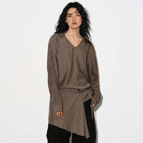 Asymmetry waist tie blouse A00257