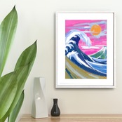 The Great Wave Drawing｜北斎の波をポップに再構築したモダンアートポスター｜和モダンやストリートに映える鮮やかな一枚｜A2ポスター