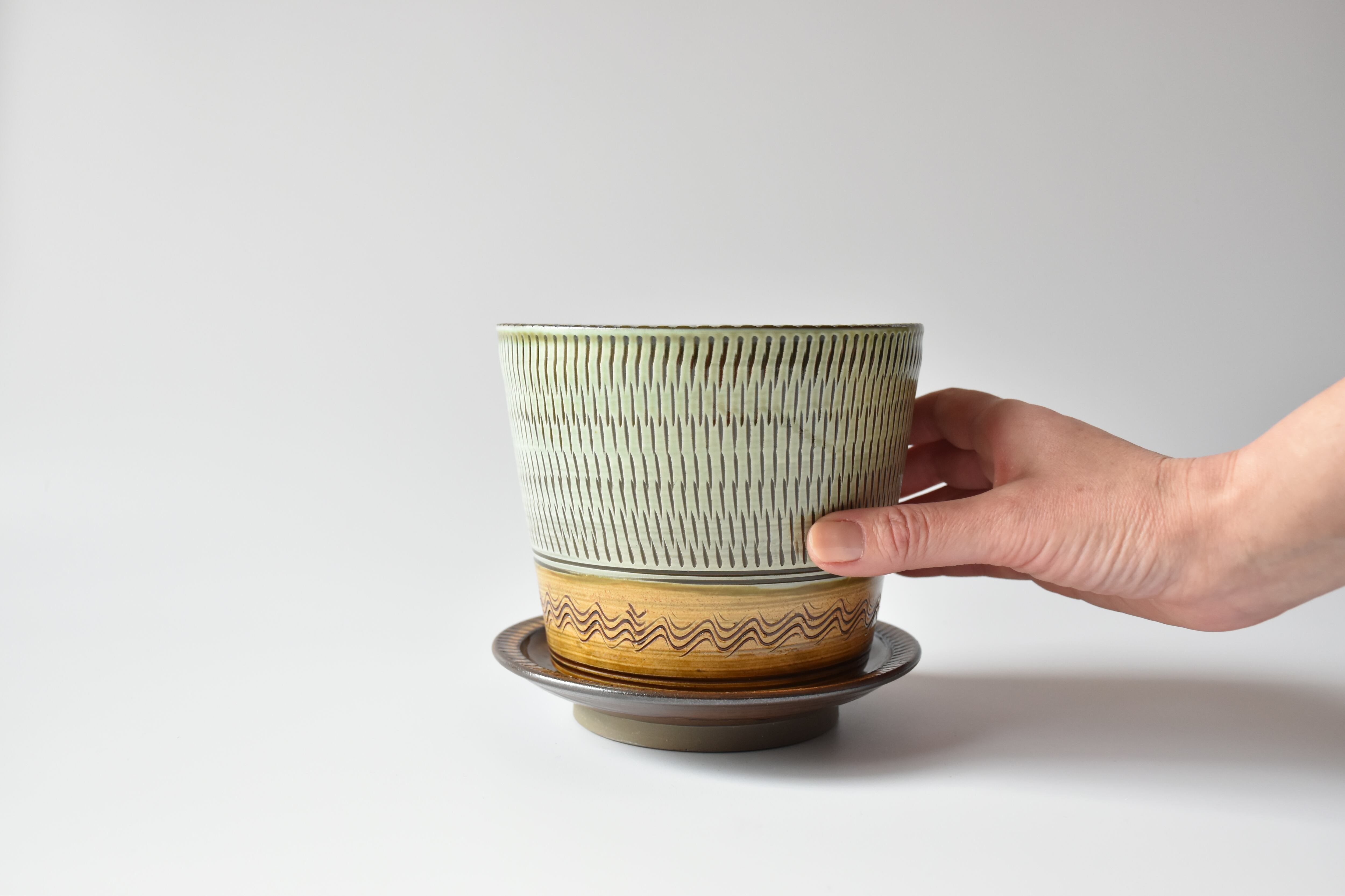 Sold Out> 小鹿田焼 / 坂本浩二窯 坂本拓磨 : 植木鉢 掛け分 L (5寸