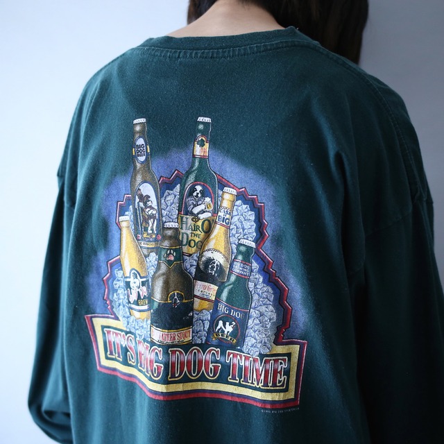 "BIG DOGS" beer bottle back printed over silhouette l/s tee