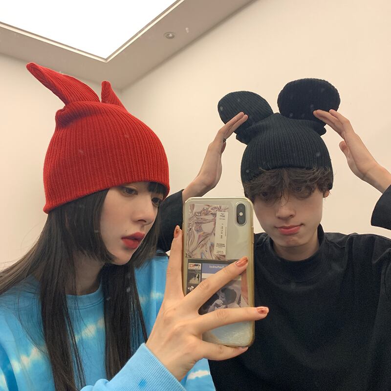 ブラックウールオータムウィンターニット 帽子 大人ガーリー スウィート キュート カジュアル 秋物 冬物 ブラック・アイド・ピーズ29080542623