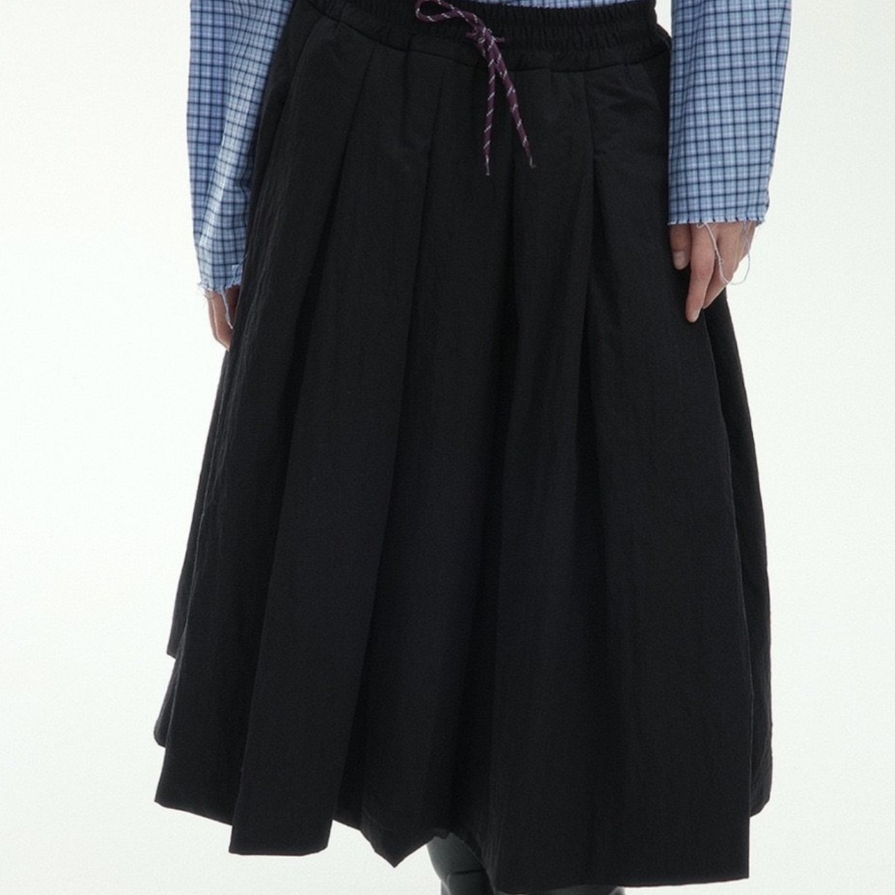 Drawstring midi-length gathered flare skirt  T4285