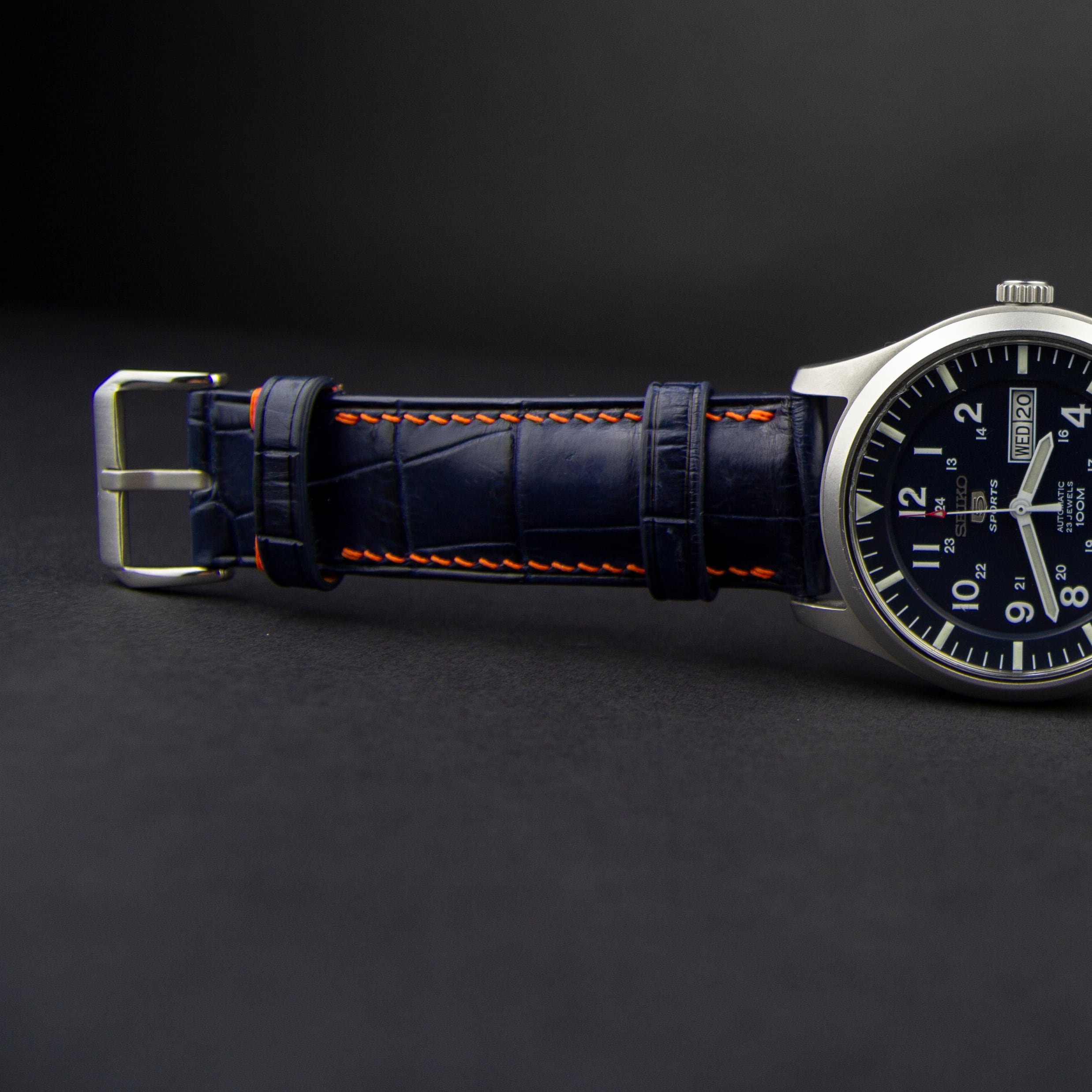 6494#18mm-16mmブラック☆本物クロコダイル腕時計用ベルト 時計ベルト