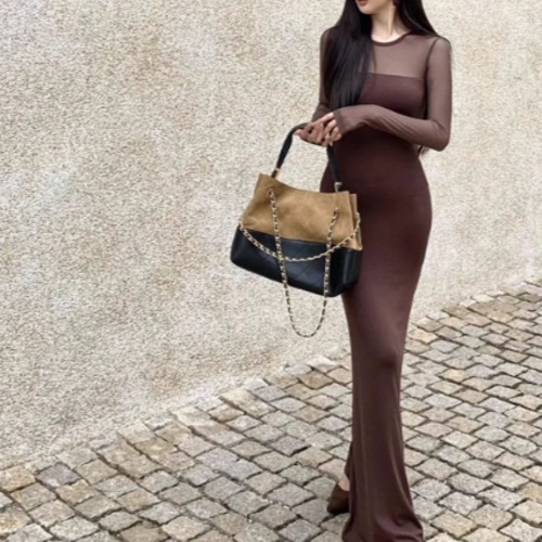 2色／シアーデザインロングワンピ ・12730