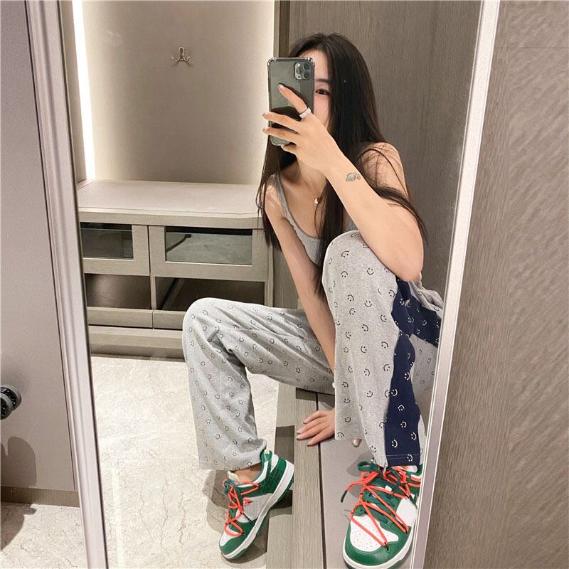 グレーのルーズエラスティックウエストワイドレッグパンツレディースサマーストレートモップカジュアルパンツ2020新作薄パンツ ブラックストロベリース11073467069