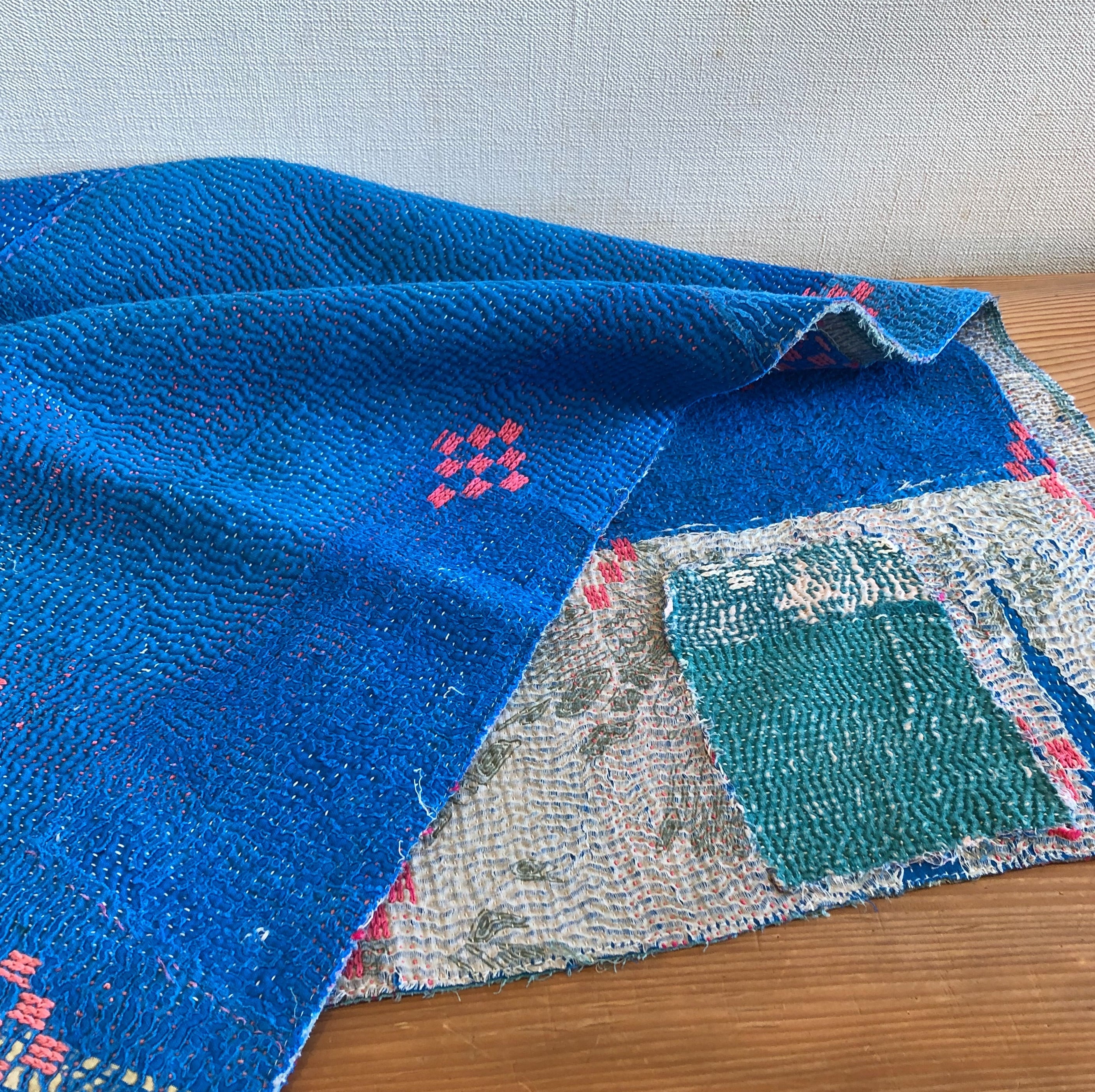 カンタキルト　ジャケット　ローブ　ブルー　ボタニカル柄 adf657b9478d77ba2936ea0f26fe9f