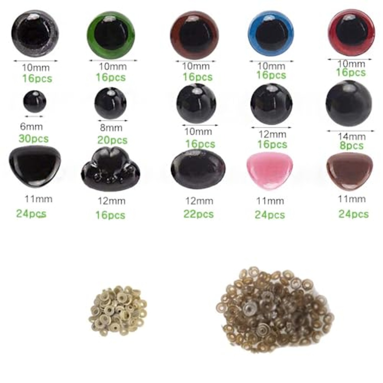 MOMI ぬいぐるみ 目 パーツ 目玉 パーツ さし目 ドールアイ さし鼻 動物鼻 手芸パーツ 手作り DIY 縫製 パーツ 材料 黒目 動物 人形 おもちゃ 752pcs 多色 （5mm/6mm/8mm/10mm/12mm）