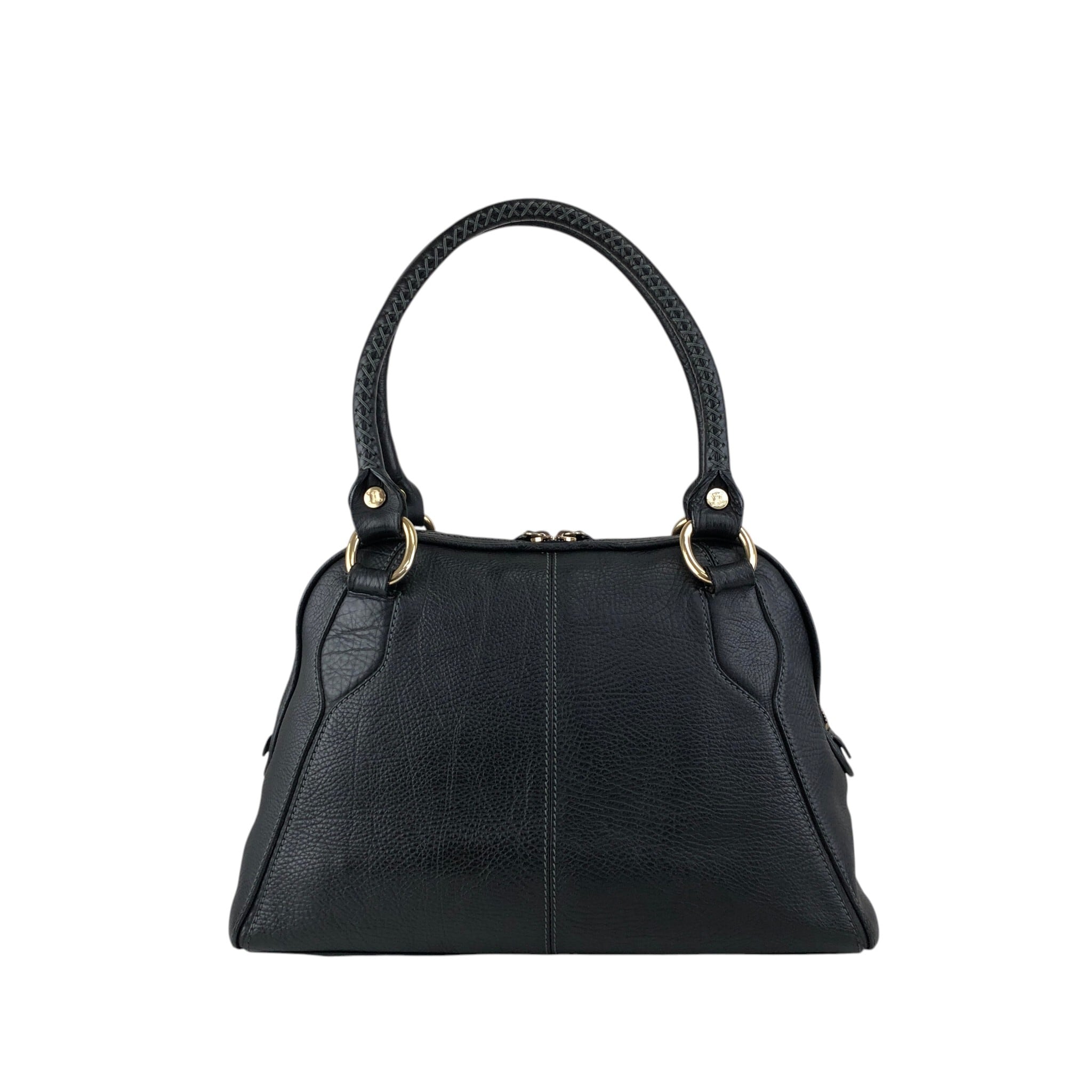 CELINE ブラック ロゴハンドバッグ CELINE セリーヌ ハンドバッグ ブラック ロゴプレート レザー ミニ