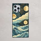 受注生産 iPhoneケース 金色の月と青い波の天体図｜星図アート STAR032B