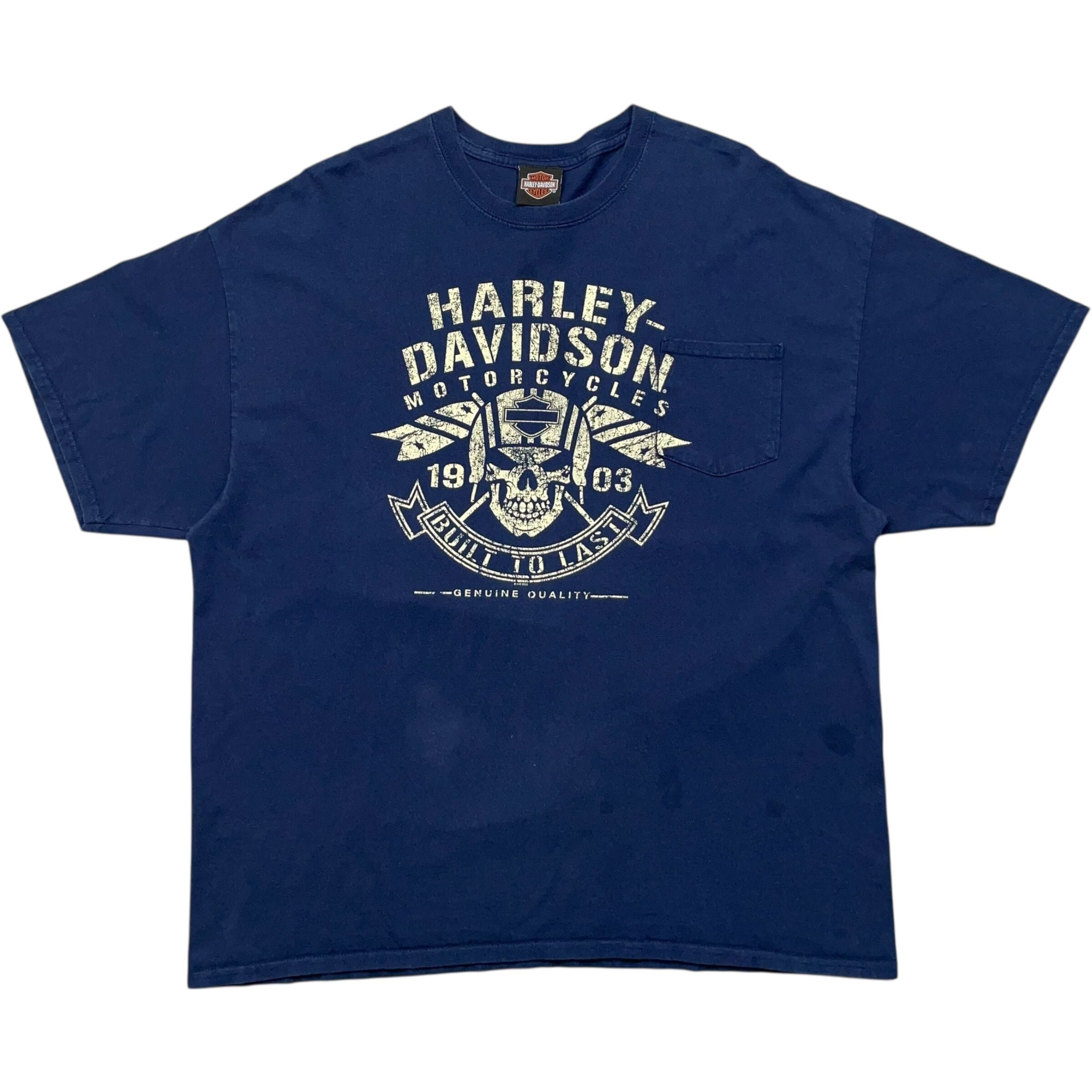 《XXL》Harley-Davidson ハーレーダビッドソン Tシャツ 胸ポケット 両面プリント ネイビー no.7668