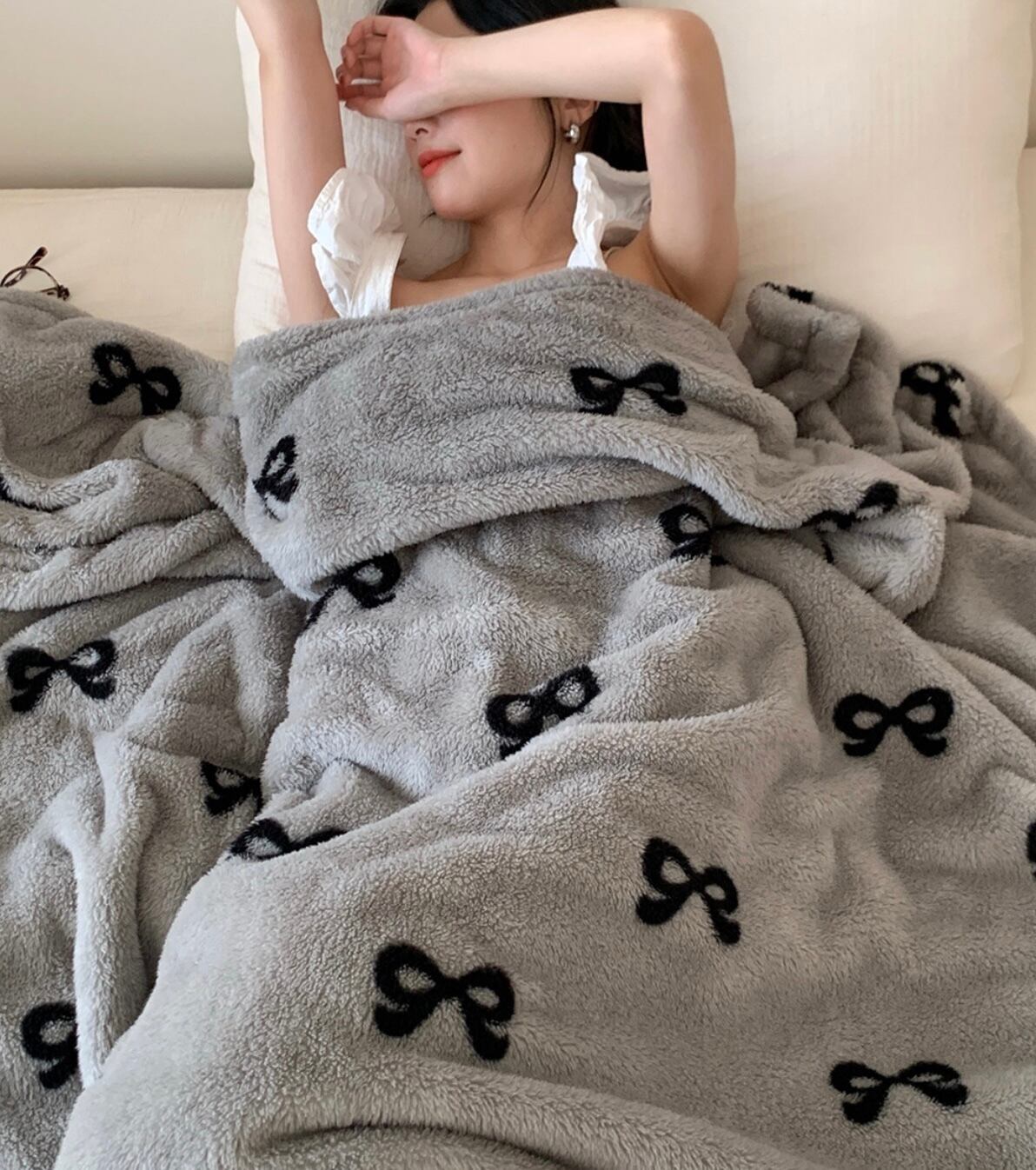 chic ribbon blanket 2size / シック リボン ブランケット シングル