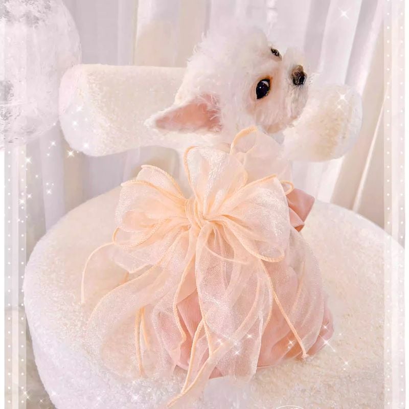 ビッグリボン付ガーリーロンパース(女の子用) 犬服 01065