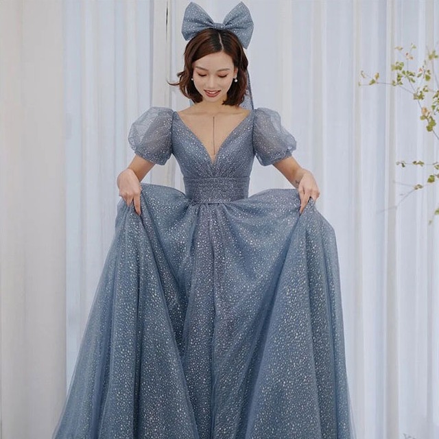 ロングドレス プリンセス ドレス ブルー rubika.io