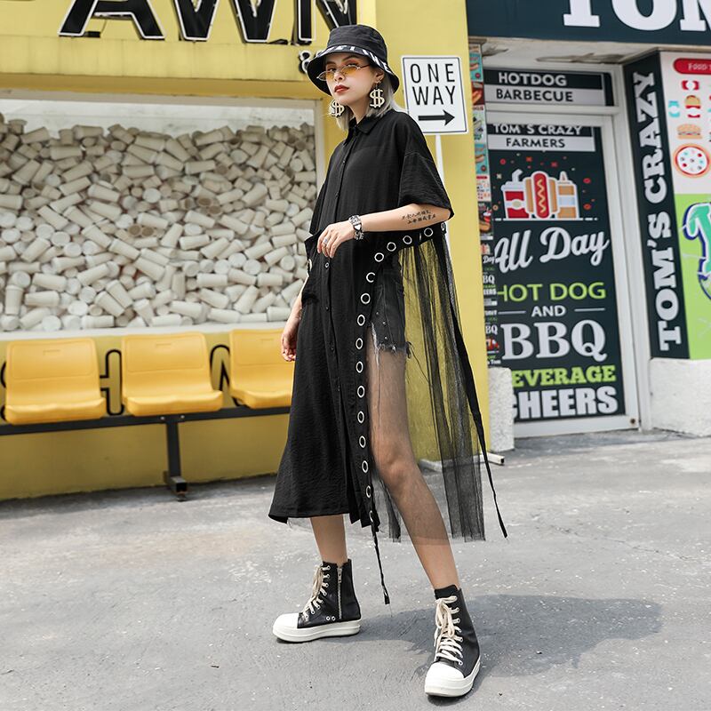 ヨーロッパとアメリカ2020年夏の新しいメッシュシャツルーズプラスサイズの女性の個性トレンディなブランドファットmmシャツドレス ラブタオタオダレンハウス55524871635