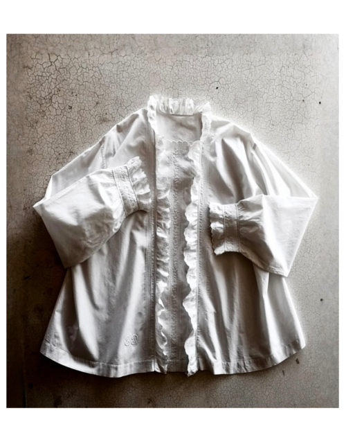 フランス 1900s 豪奢と悦楽と白薔薇とフリルレースブラウス アンティーク