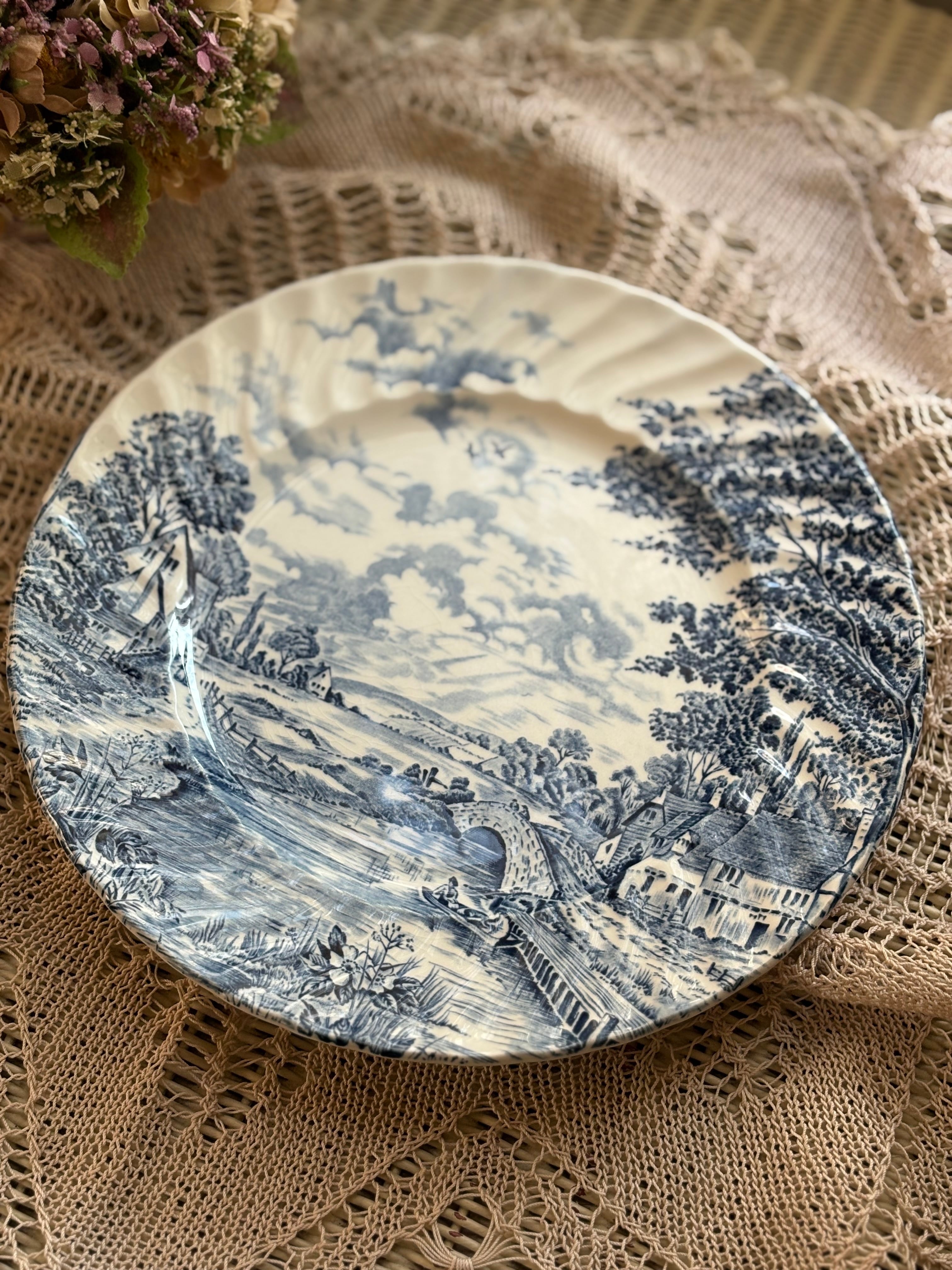 英国アンティーク RIDGWAY リッジウェイ プレート 27.4cm BLUE BROOK 農村柄 ディスプレイ インテリア