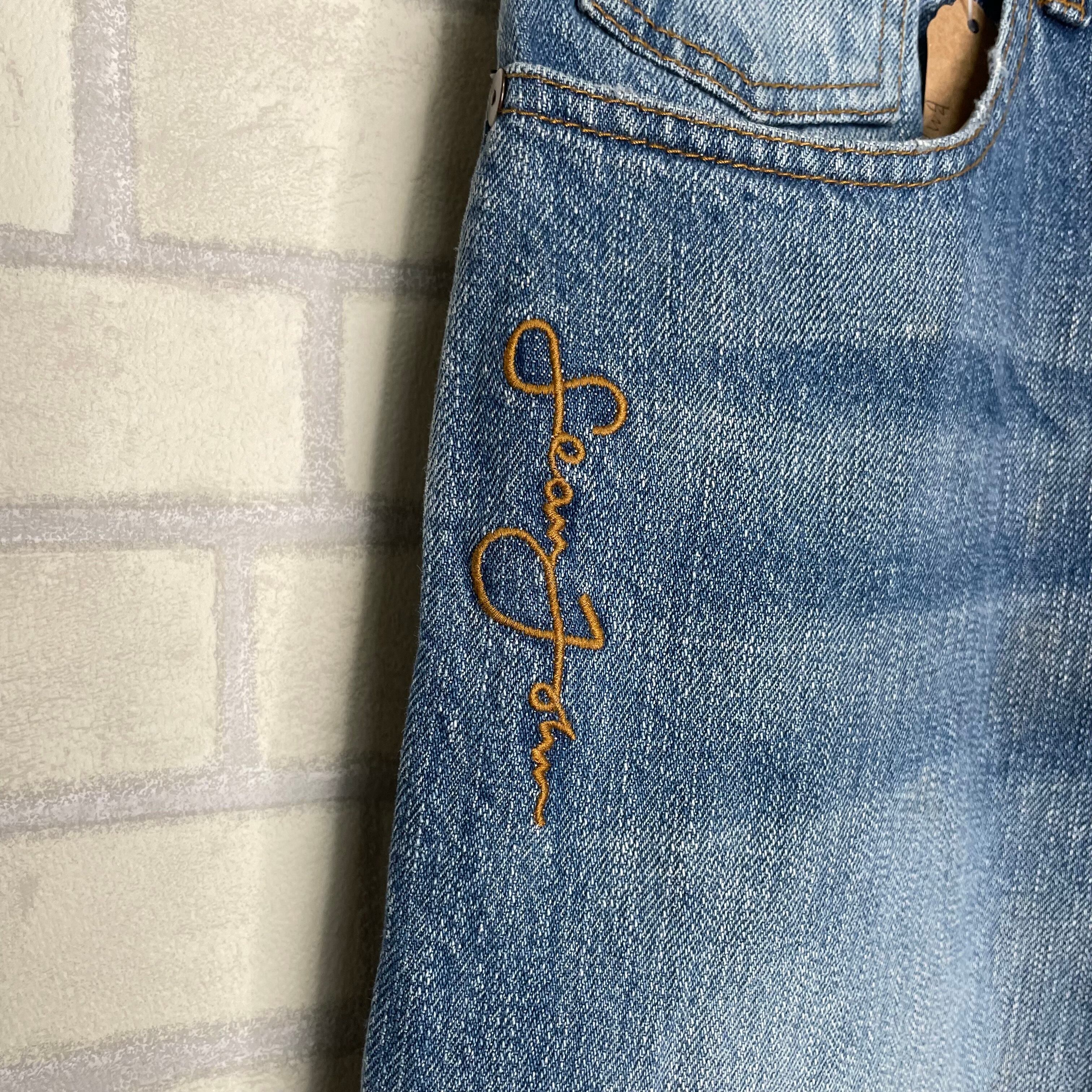 W36×L32】SEAN JOHN デニムパンツ 革パッチ 刺繍 | 古着屋OLDGREEN