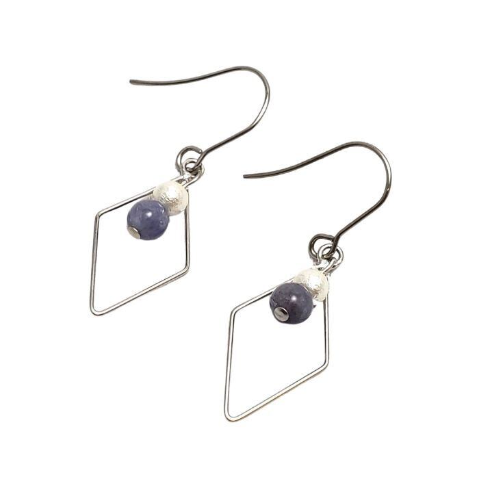 タンザナイト コットンパール パール パワーストーン ピアス 天然石 癒し 安らぎ ハンドメイド アクセサリー 12月 誕生石 かわいい おしゃれ プレゼント ピアス 金属アレルギー 対応 ギフト イヤリング変更可 送料無料