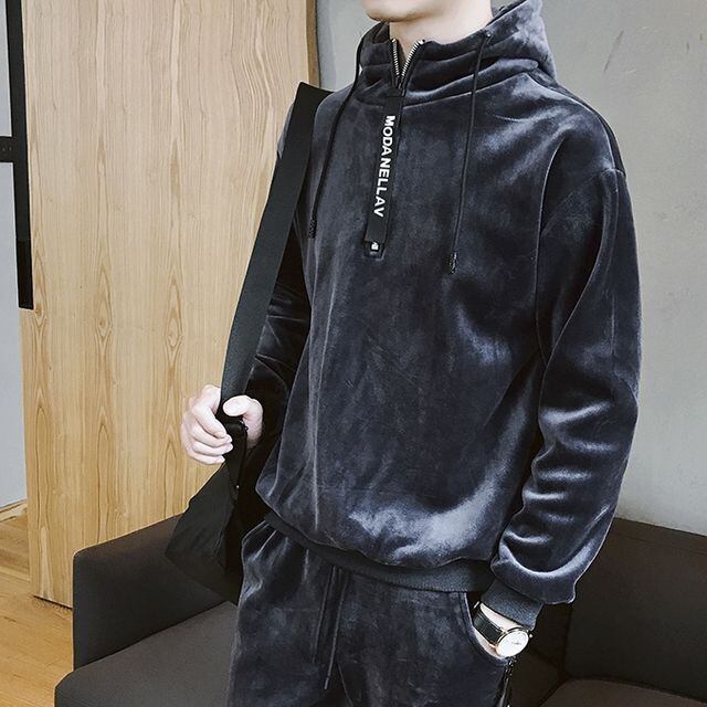 予約販売】スエット上下 ベロア セットアップ メンズ フード付き