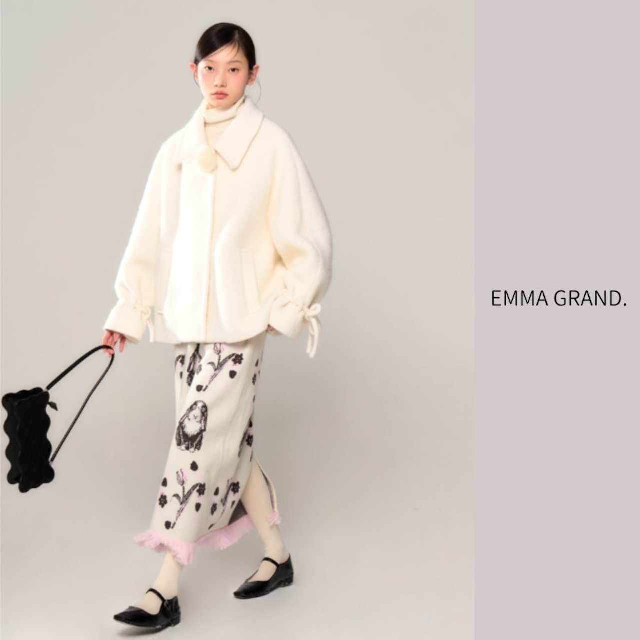 ロップイヤーラビット裾フリンジニットスカート E00533