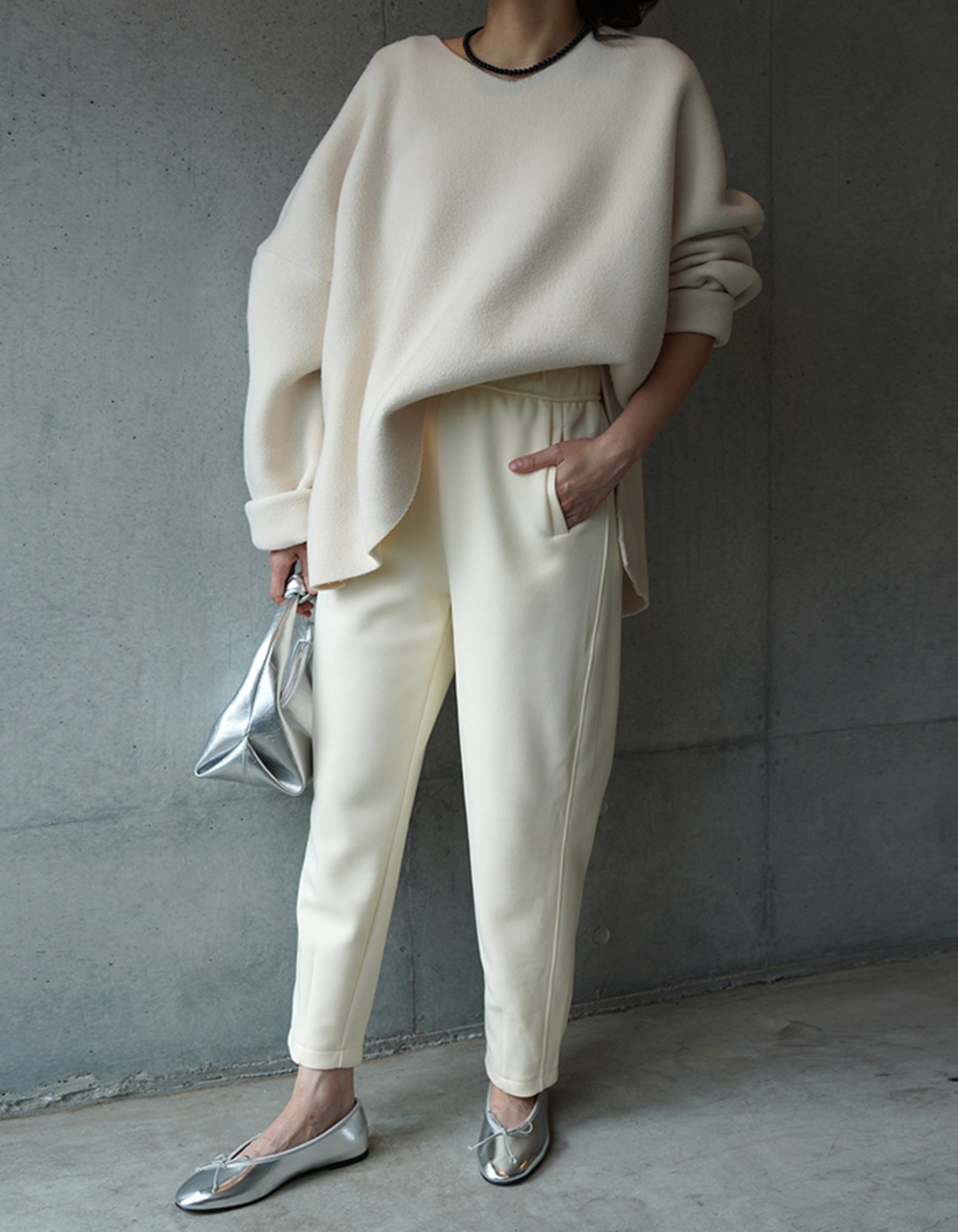 【訳あり】裏起毛ver.Pin-tuck Jogger Pant_Ivory・Free