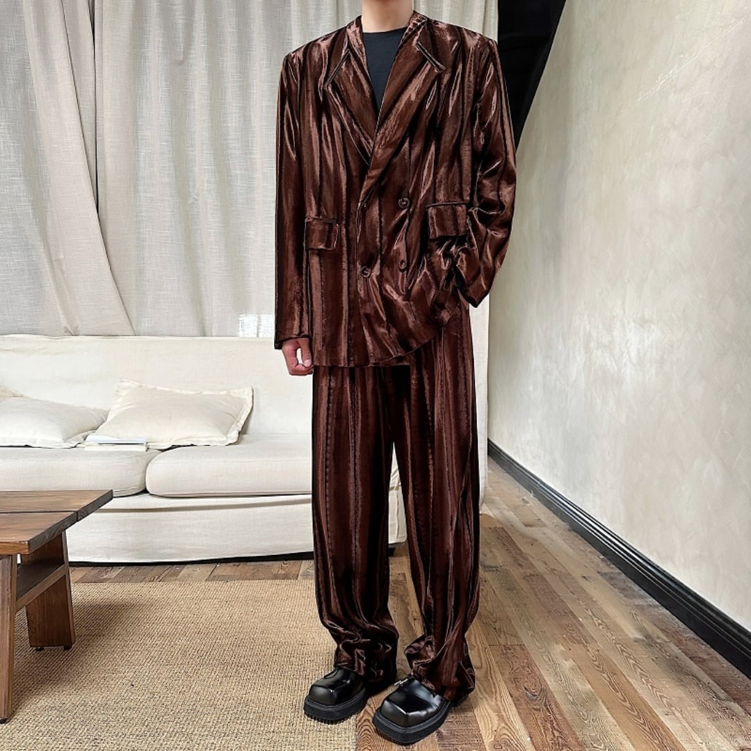 レトロ シャイニーベルベットスーツ セットアップ 2カラー D11093