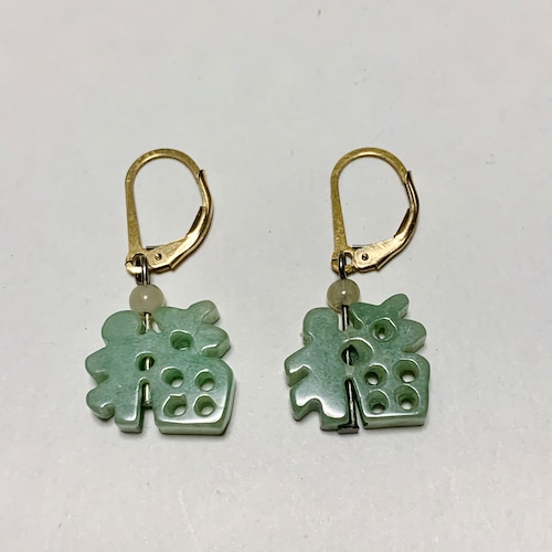  Vintage Openwork Jade Chinese Character Pirced Earrings