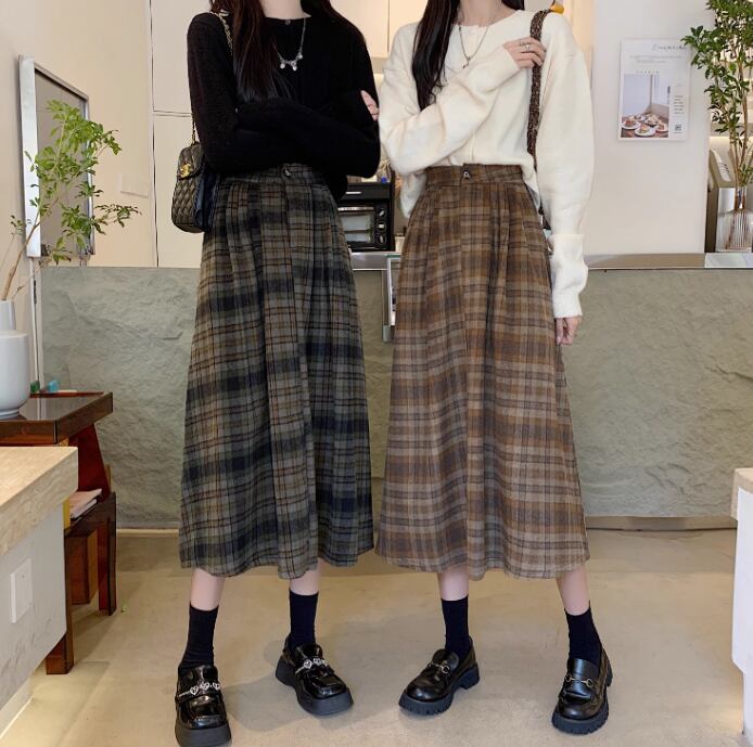 スカート ボトムス 膝下 ミモレ ミモレ丈 Aライン ウエストマーク かわいい 大人可愛い きれいめ シンプル カジュアル 大人 上品 おしゃれ お洒落 こなれ感 ラブリー キュート ガーリー 柄 チェック柄 秋 冬 誕生日 10代 20代 30代 レディース 女性用 女の子 オフィス ビジネス OL 通勤 学生 通学 デート お出かけ 公園デビュー 女子会 休日 ホテル ガーデン レストラン 体系カバー 脚長 S M L 黒 ブラック オレンジ 秋カラー