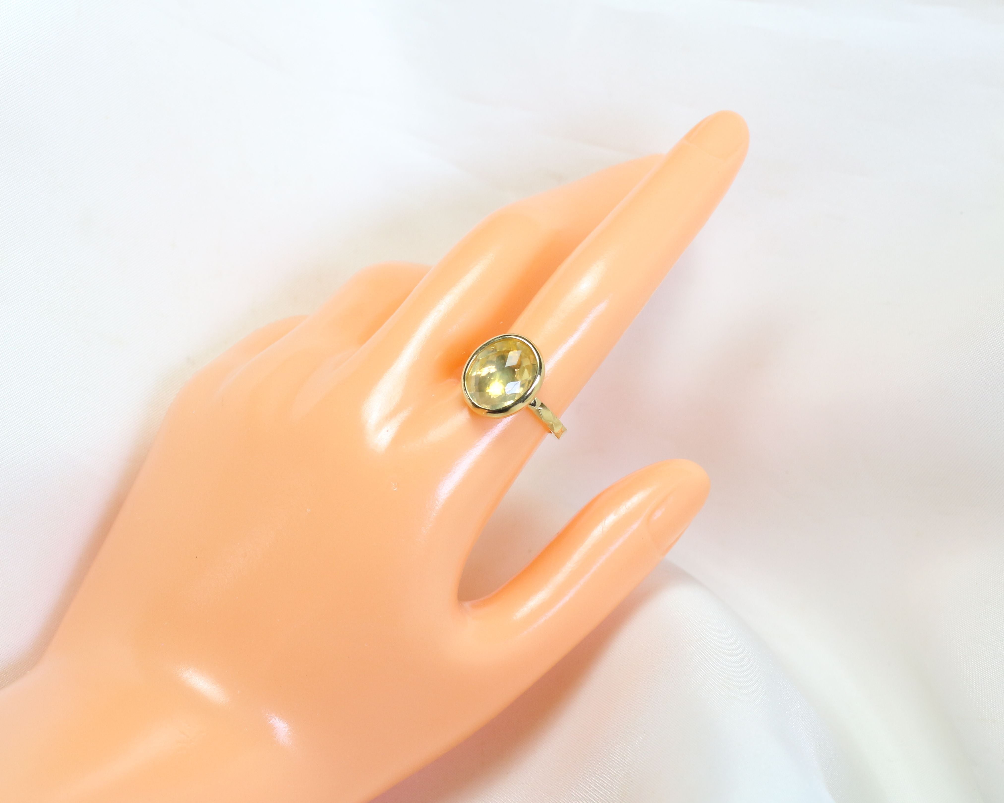 K18YG K18 ペリドット/ダイヤモンド 4.00ct リング 9号[g769-4 