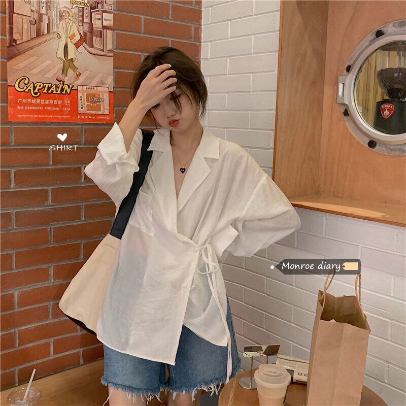 スタイルホワイトシャツ 薄手サマートップス ロング 夏物 モンロー75936719072