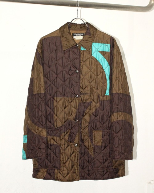 90s Salvatore Ferragamo Total Pattern Quilting Silk Jacket ITALY製