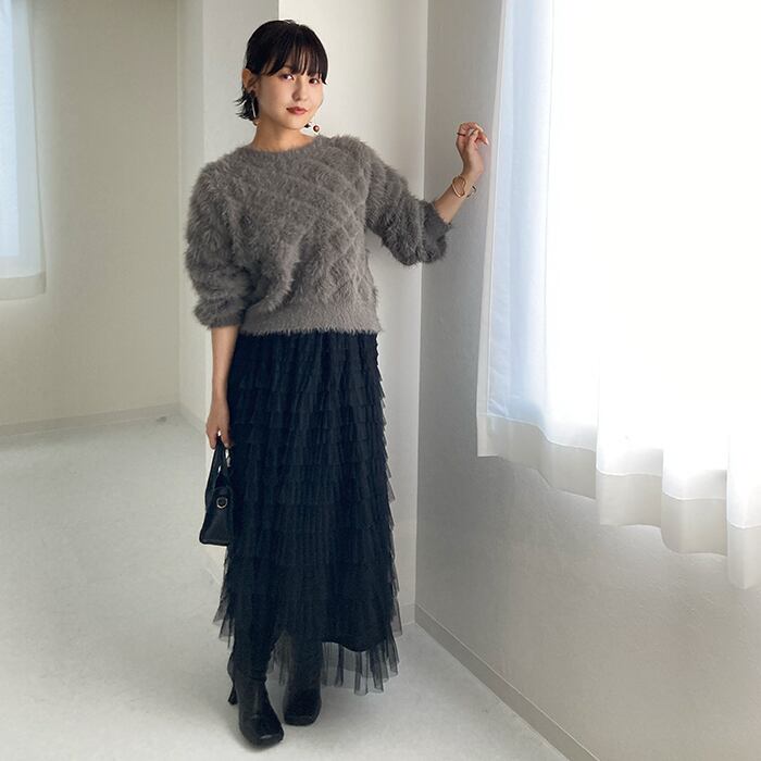 SALE】ニット レディース フェザーニット 格子柄 オーバーサイズ 柄