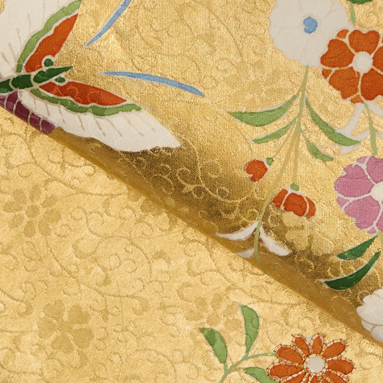 鳳凰と蝶々の模様 手描友禅に摺箔 名古屋帯 【未着用品】 | かわの屋