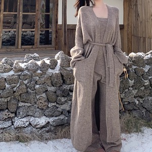 【3点セット】2色／コーディガン＋バイアスヘムトップス＋ニットパンツ ・13070