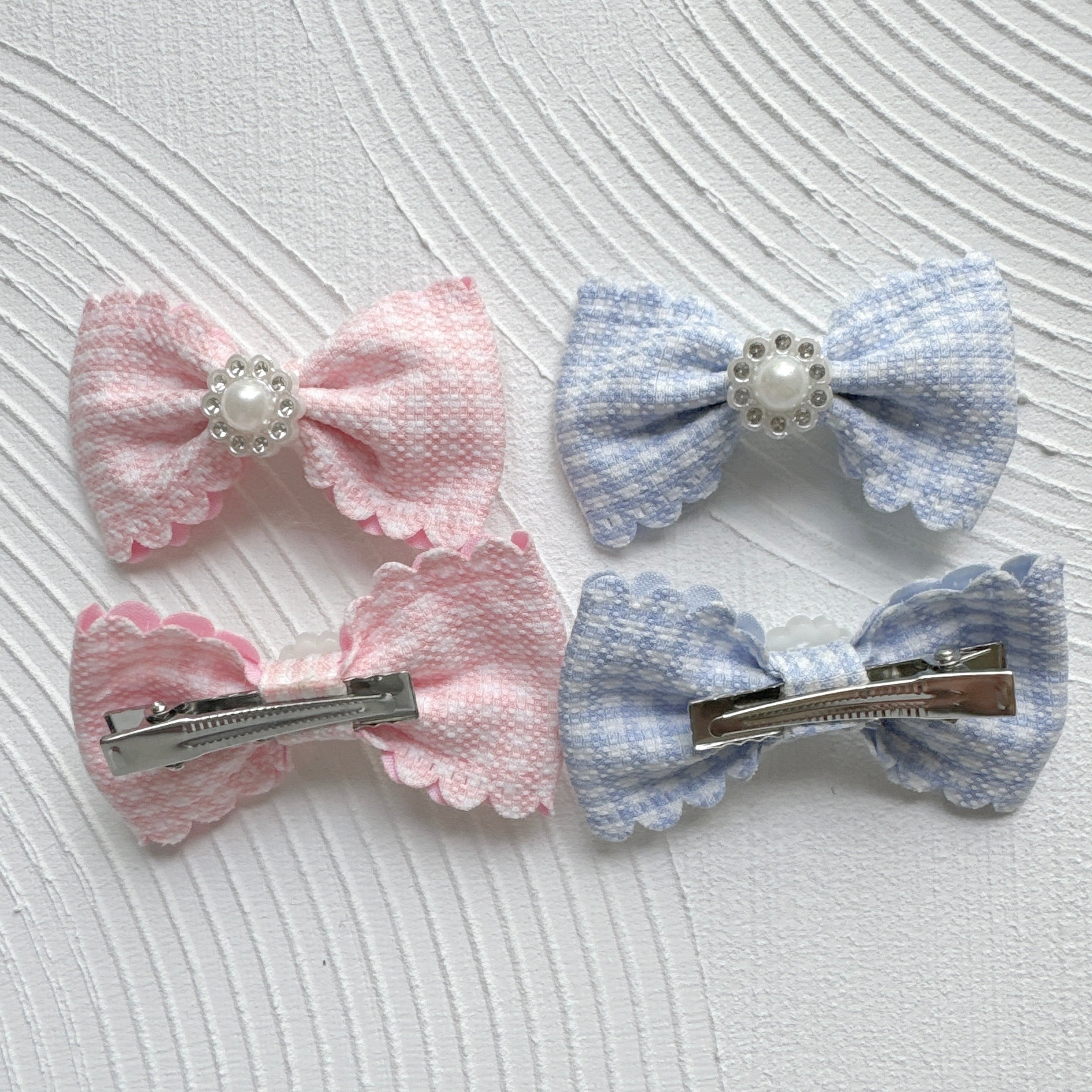 パール付きチェックリボンパッチン