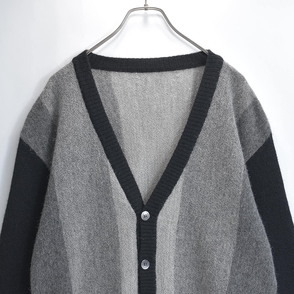 80s 90s Alpaca Knit cardigan アルパカニットカーディガン Vネック カーディガン アルパカ100% 切替 モノトーン グレー ブラック USED ヴィンテージ ビンテージ 古着 メンズLサイズ相当