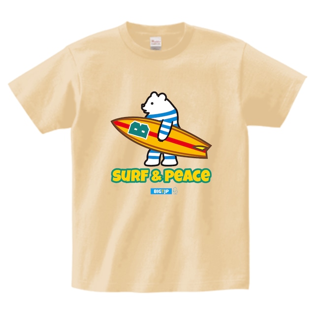 ヒグマくんSURF & PEACEサーフボード Tシャツ　ナチュラル