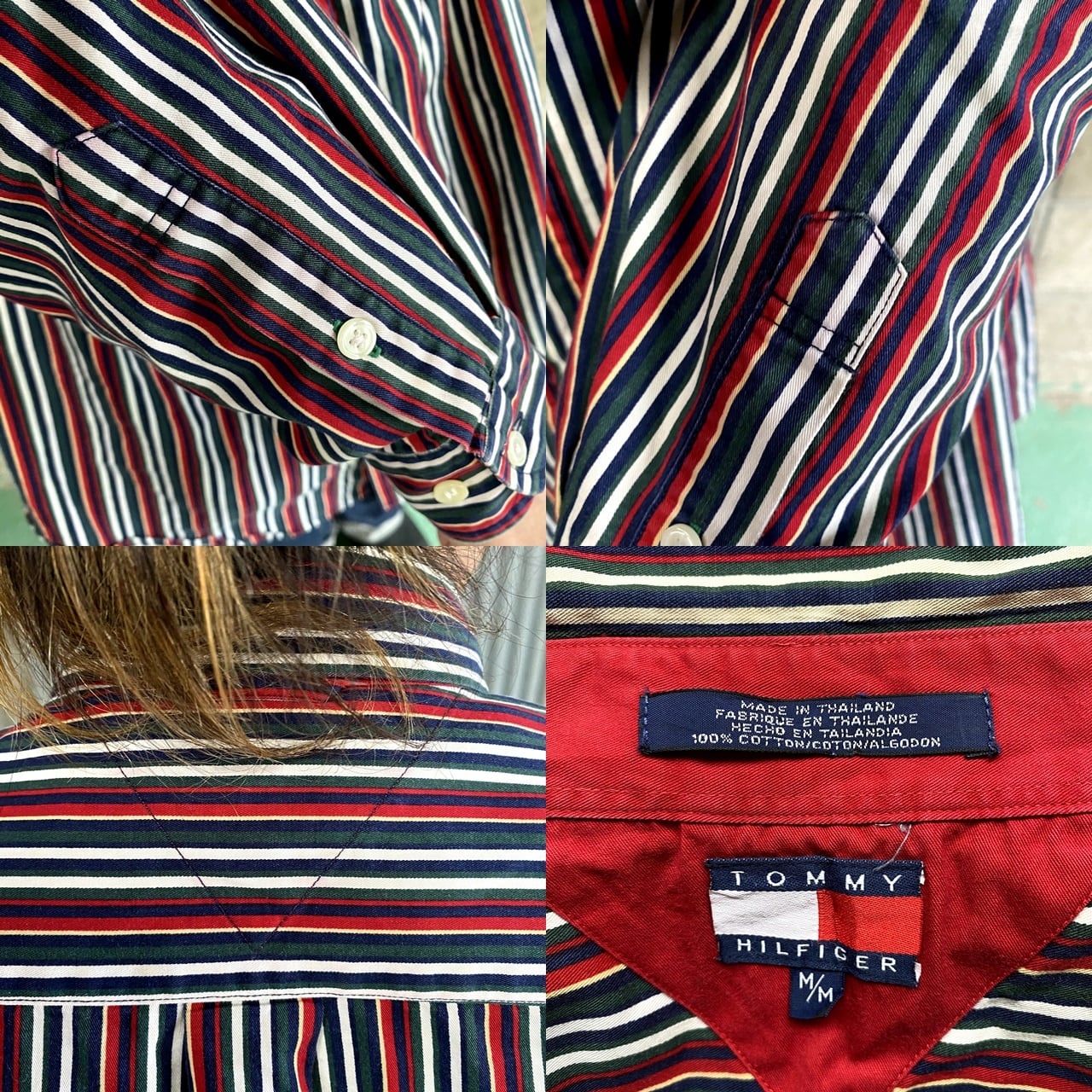 トミーヒルフィガー 長袖 ラガーシャツ スリット S ボーダー柄 マルチカラー SALE】 大きいサイズメンズ TOMMY HILFIGER トミーヒルフィガー