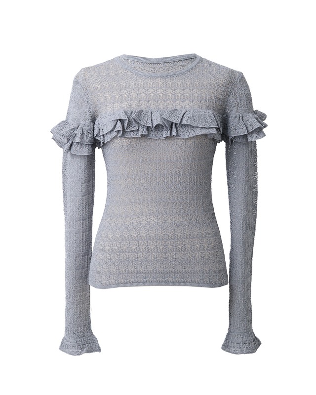 透かし柄ニットプルオーバー Nina　グレー