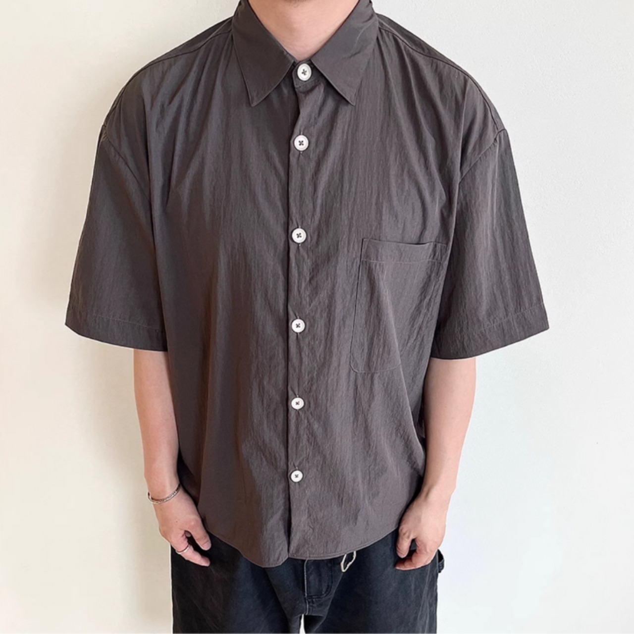 ドライシルク風ニュアンスカラー半袖シャツ　0738