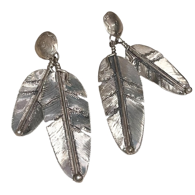 vintage super wide silver " feather " earrings