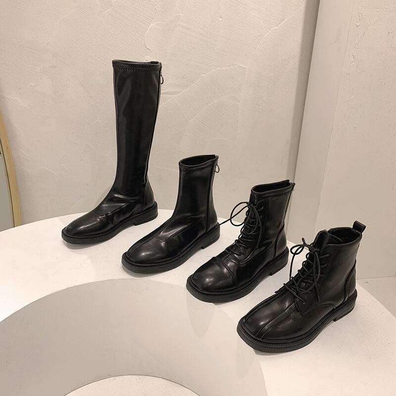 ブーツスキニーショートブラック レース 靴 シューズ レースアップ フェイクシューズ84660251117