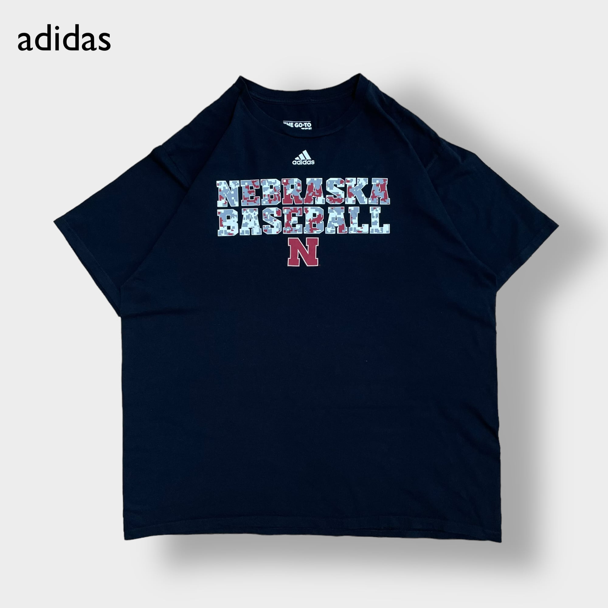 【adidas】カレッジロゴ Tシャツ ネブラスカ大学 NEBRASKA BASEBALL ベースボール プリント 2XL ビッグシルエット  アディダス 黒t 半袖 夏物 us古着 | 古着屋手ぶらがbest powered by BASE