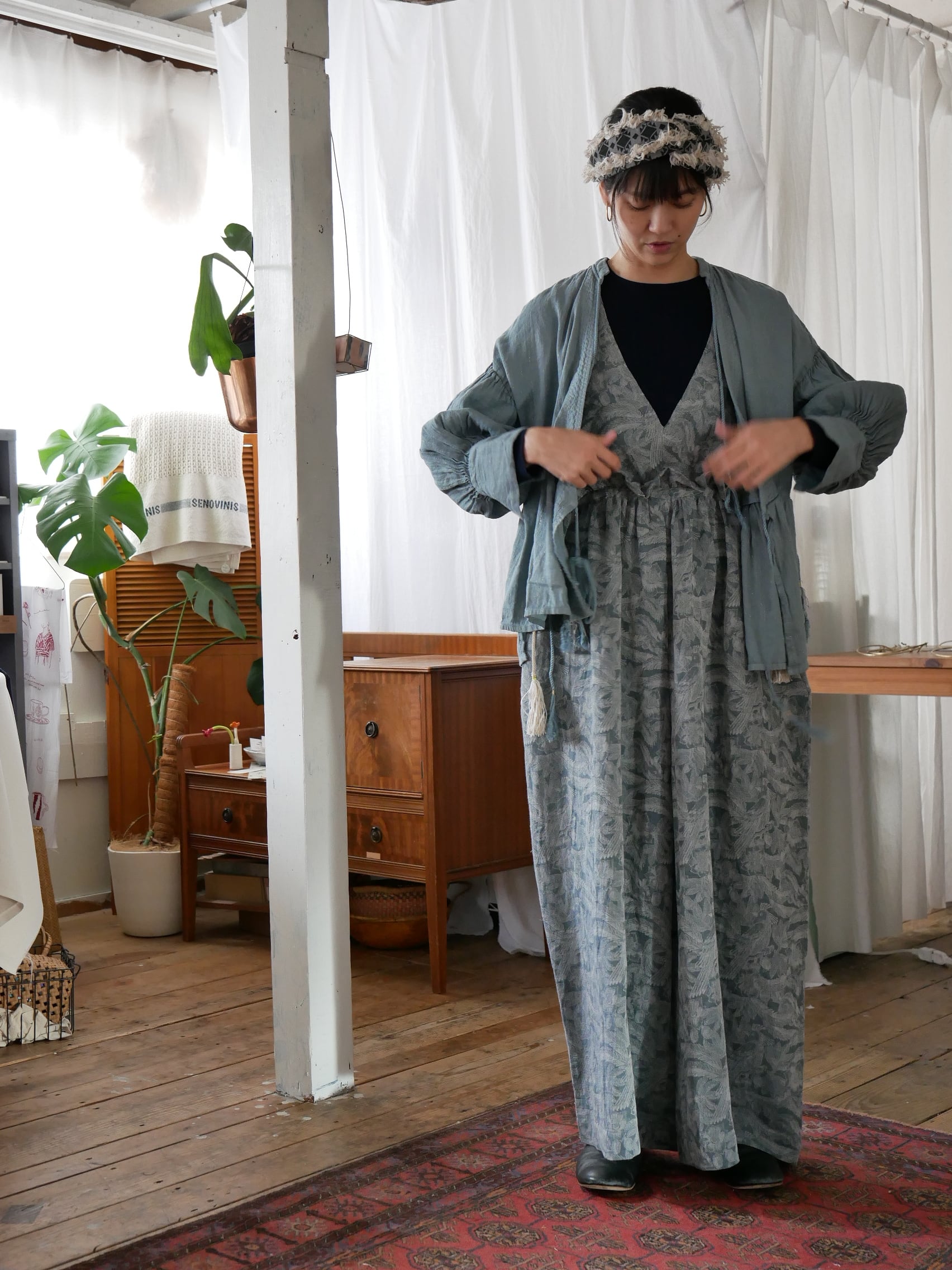 YURTAO】ラメカントリークロス カシュクールブラウス ギャザースリーブ