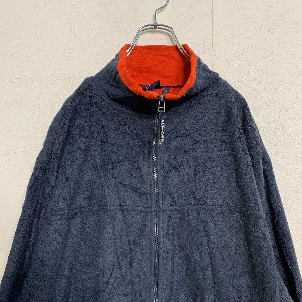 ACTIVE ジップアップ フリースジャケット L ネイビー オレンジ 古着卸