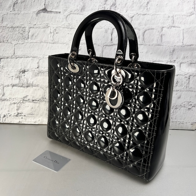 Dior  エナメル  カナージュ  ハンドバッグ ブラック A-12707