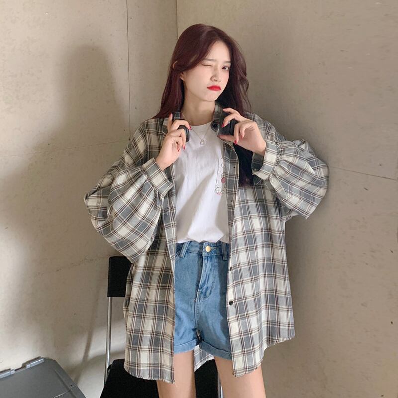 格子柄シャツ スタンダードジャケット オータムルーズ ロング レッド レトロ 秋物 YY-ファッション98238950957